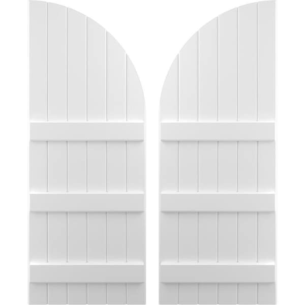 Ekena Millwork Americraft 6-Board (3 Batten) Wood Joined Board-n-Batten Shutters w/ Arch Top, ARW401BQ621X77WHH, PR ARW401BQ621X77WHH - main
